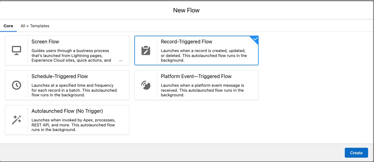 New Flow Screen - Record-Triggered Flow Selected.