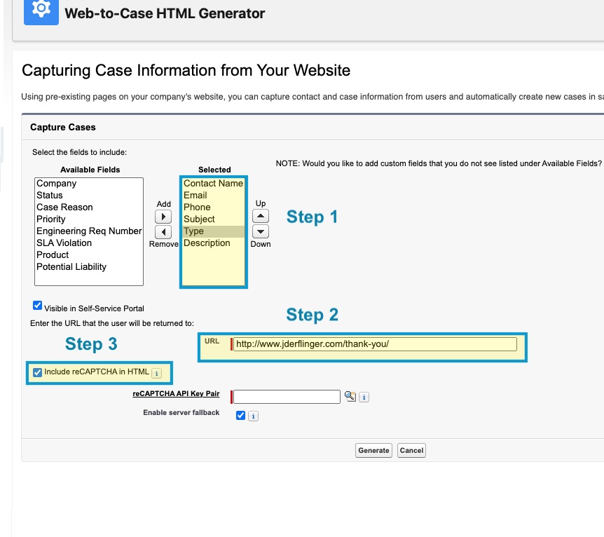 Web-to-Cas HTML Generator Setup Page